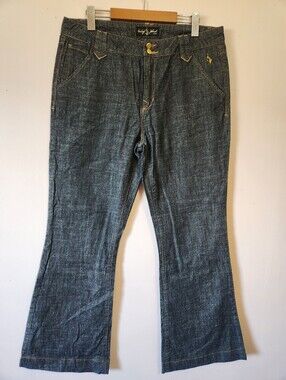 Vintage Baby Phat Y2K Dark Wash Gold Cat Flared Jeans Size 14 McBling Streetwear